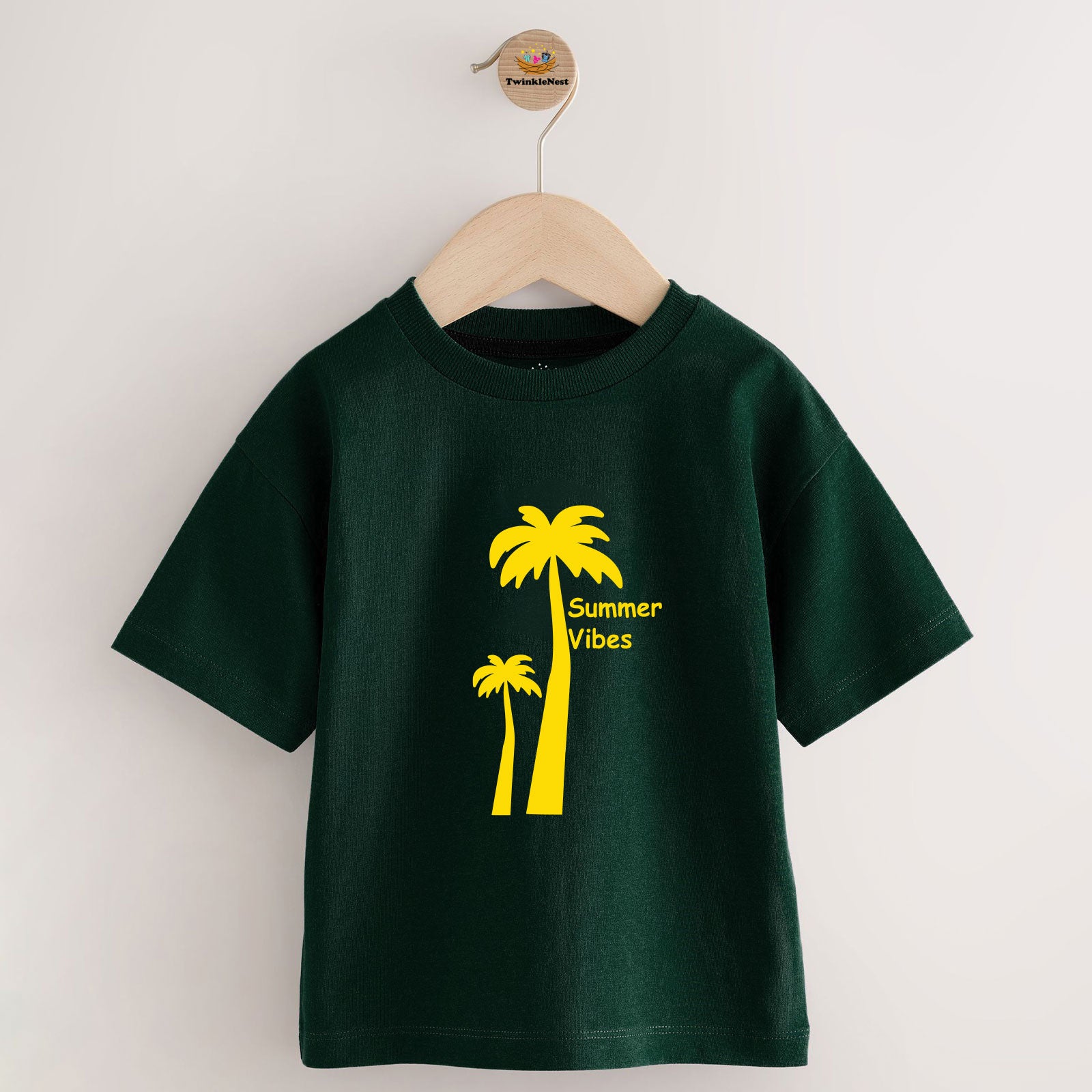 Kids Drak Green T-shirt Summer Vibes Palm Tree Print