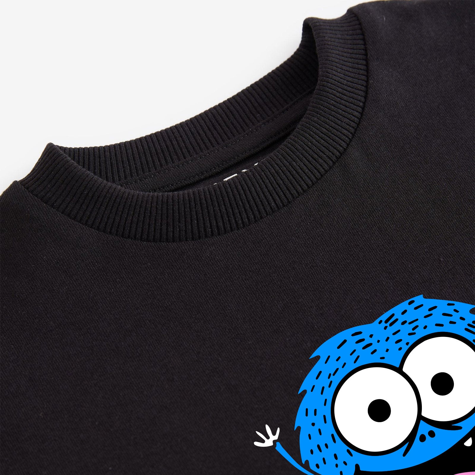 Kids Black Cartoon Printed T-shirt Fuzzy Monster Design