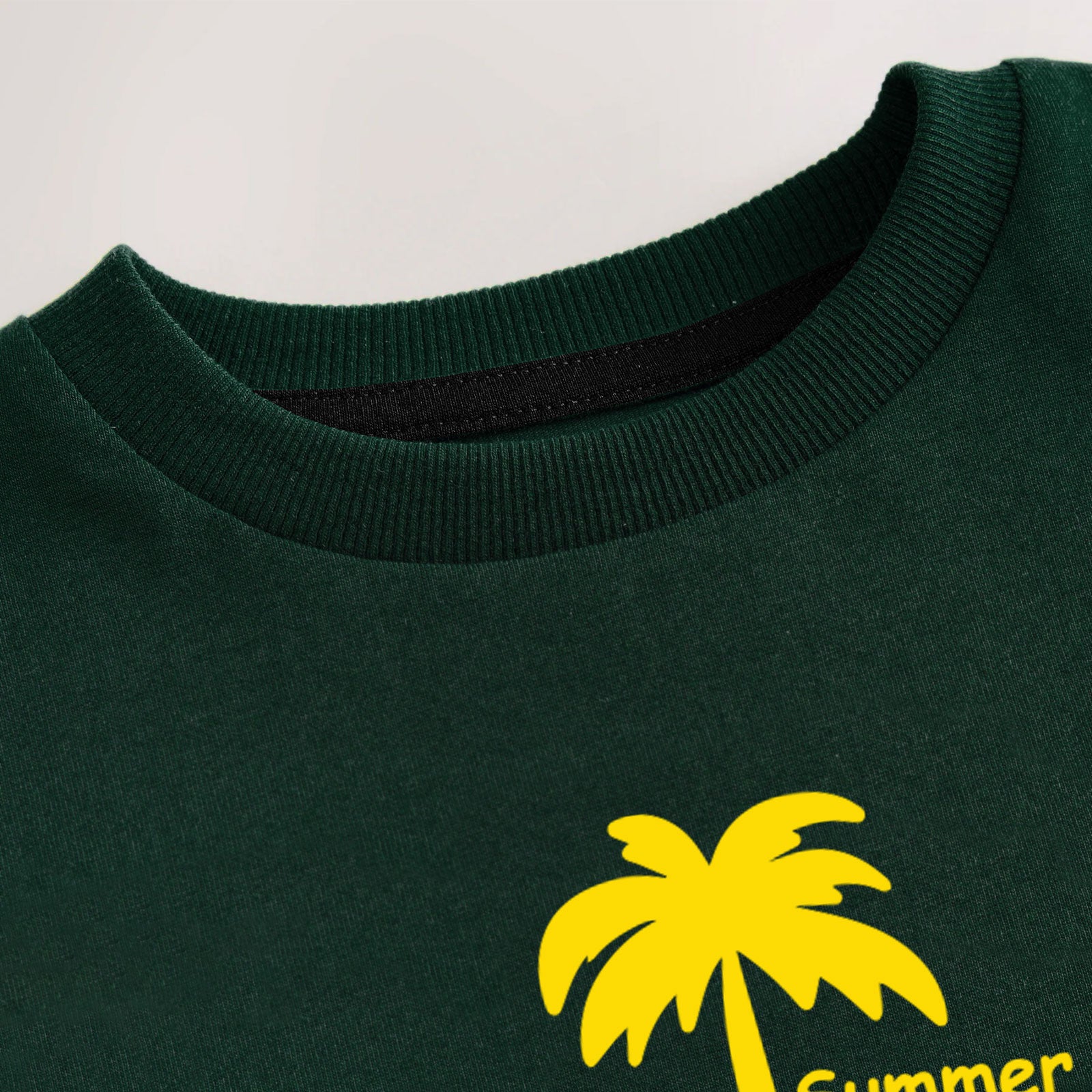 Kids Drak Green T-shirt Summer Vibes Palm Tree Print