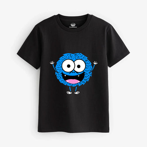 Kids Black Cartoon Printed T-shirt Fuzzy Monster Design