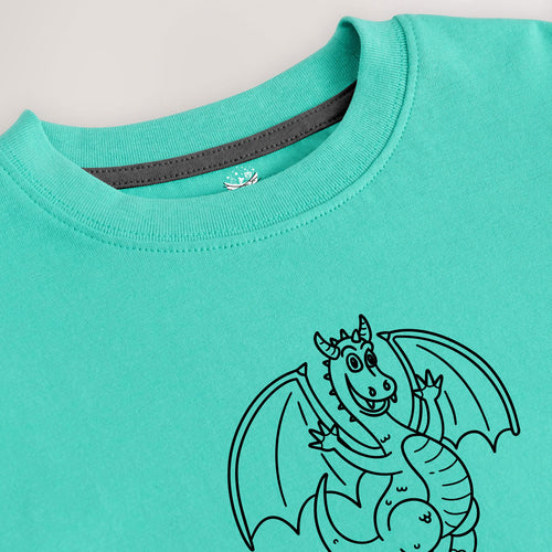 Kids Cyan Cartoon Dragon T-Shirt Roaring Fun Design (Copy)