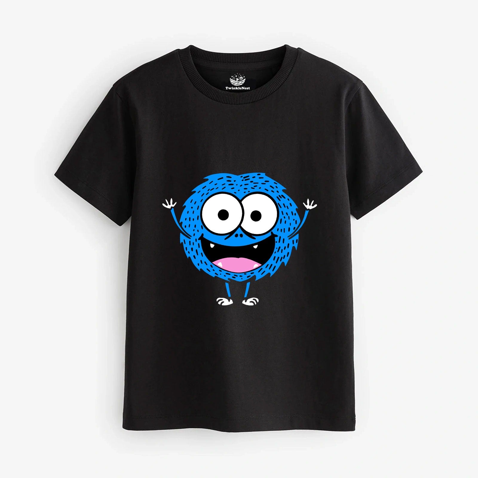 Boys Black Cute Monster Graphic T‑Shirt