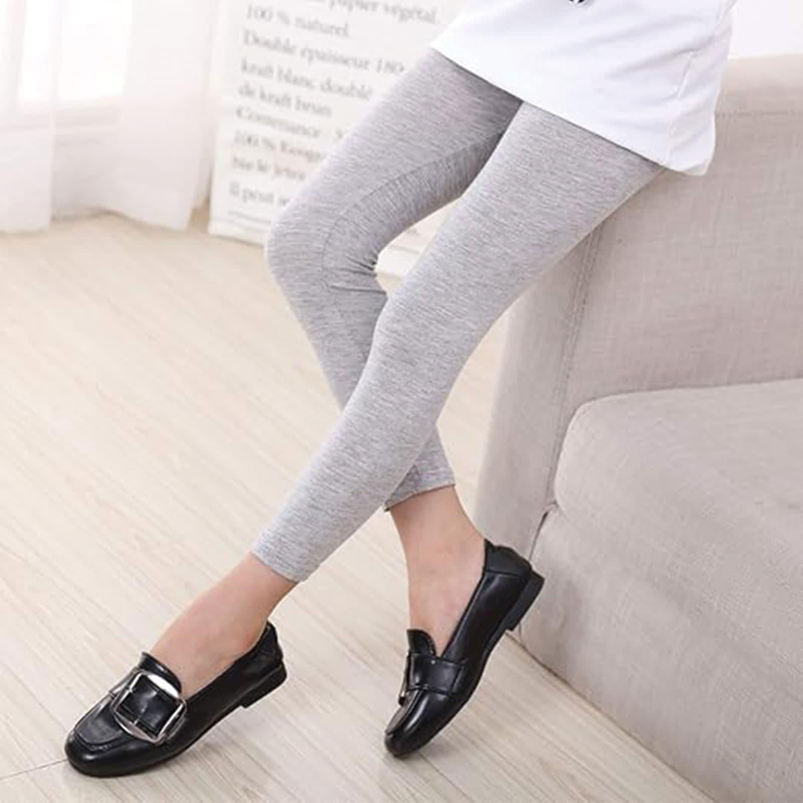 Girls Grey Cotton Stretch Tights