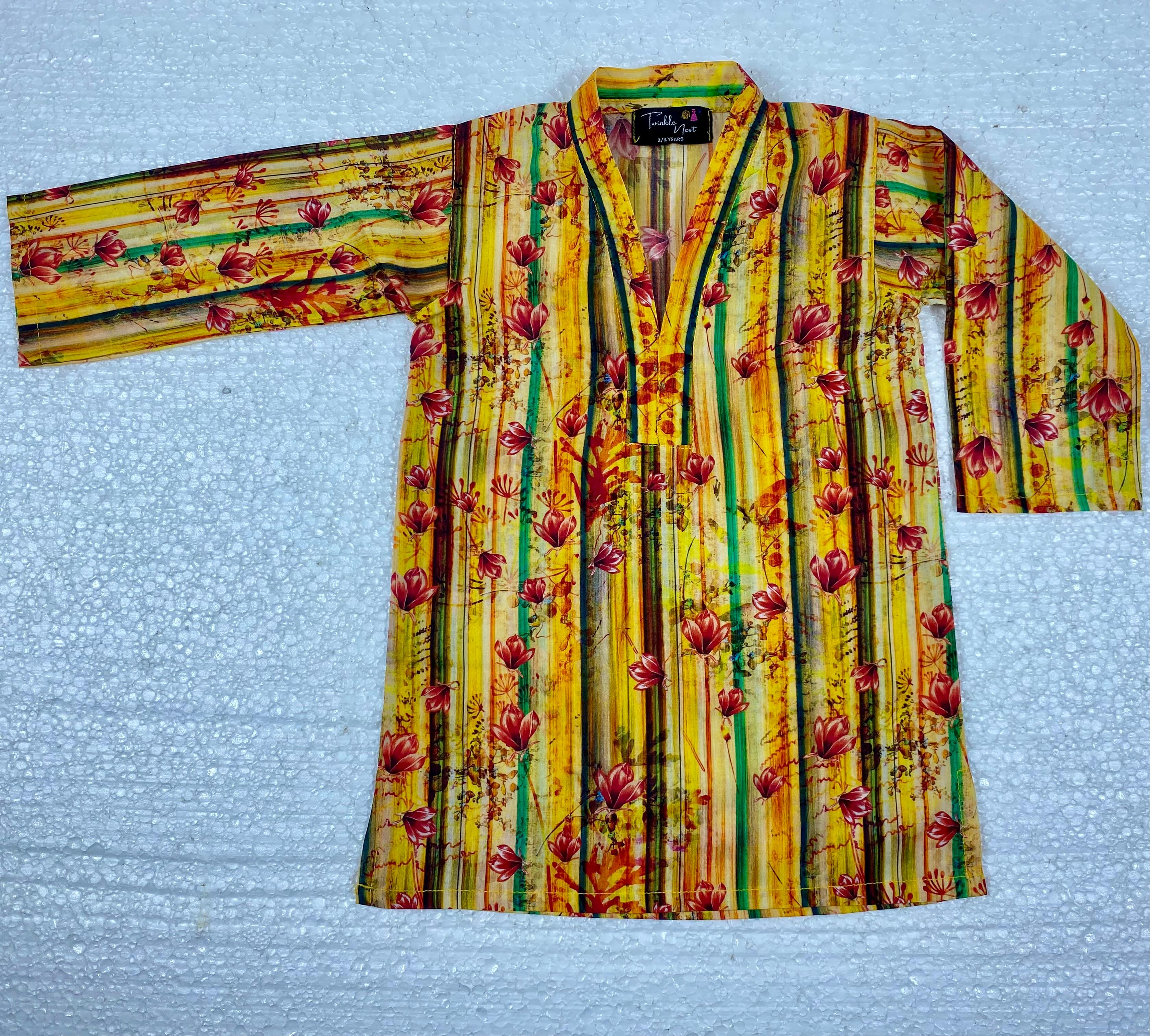 Twinkle Nest Girls Floral Printed Cotton Lawn Kurta