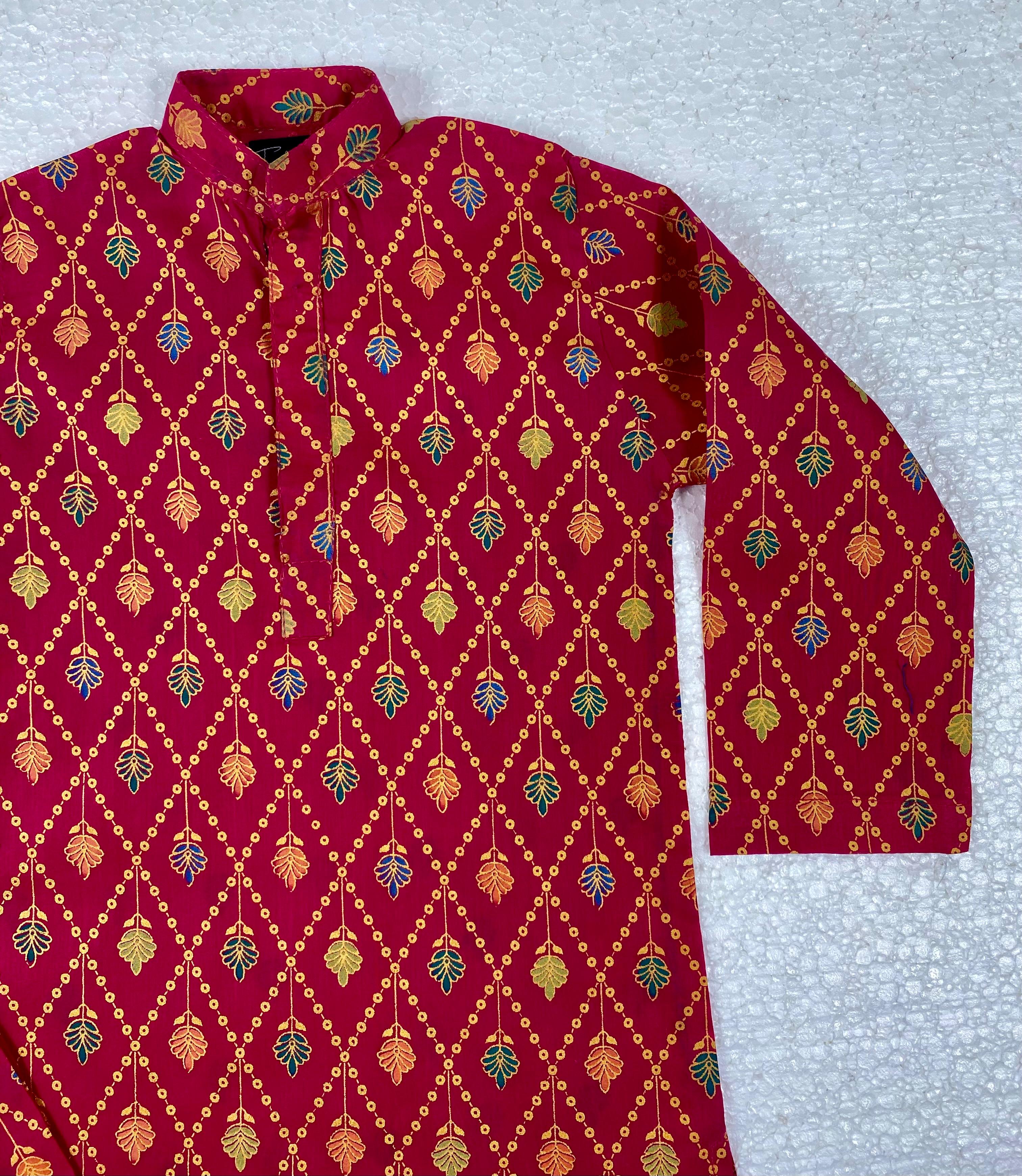 Twinkle Nest Girls Maroon Geometric Leaf Print Cotton Lawn 2-Piece Set